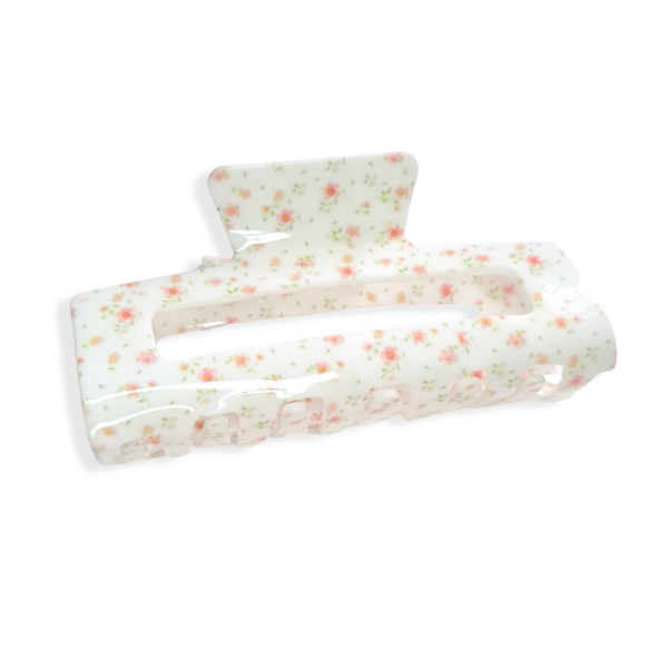 Floral Pattern Rectangle Hair Claw